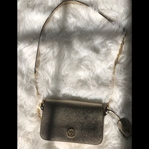 Tori butch gold leather cross body bag